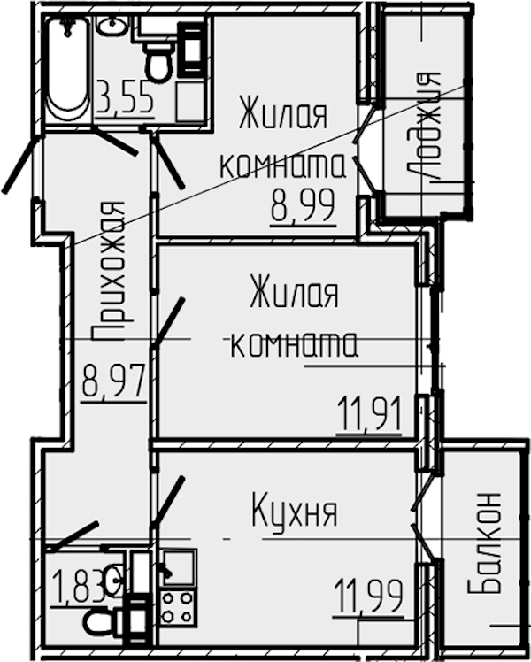 2-комнатная квартира 47 м², 2/8 эт., ЖК «SERTOLOVO PARK»